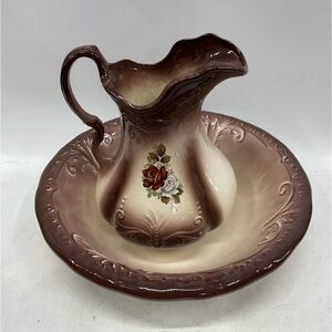 Antique Ironstone Pitcher w/Wash Basin Set  NO CALLOUTS n FREE SHIPPING